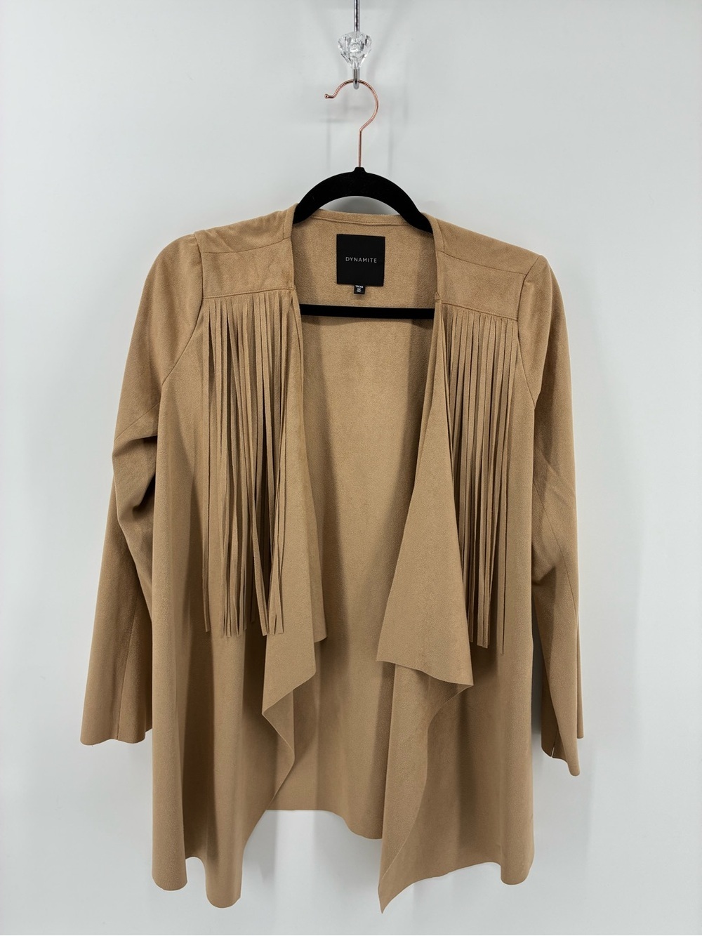 Dynamite Women's Tan Fringe Open Front Jacket Western Festival Suede